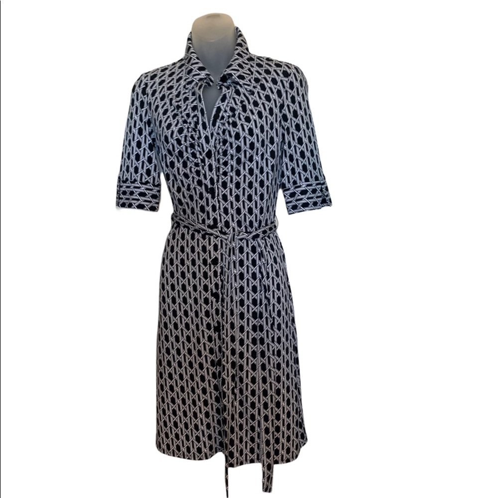 Laundry by Shelli Segal Black White Geo Printed Waist Tie Shirts dress Sz 2